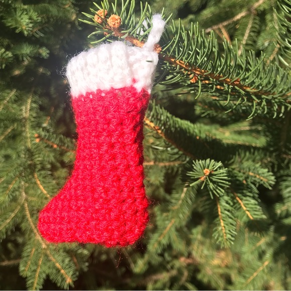 Christmas Stocking Ornament Set Farmhouse Crochet Handmade - Picture 5 of 9